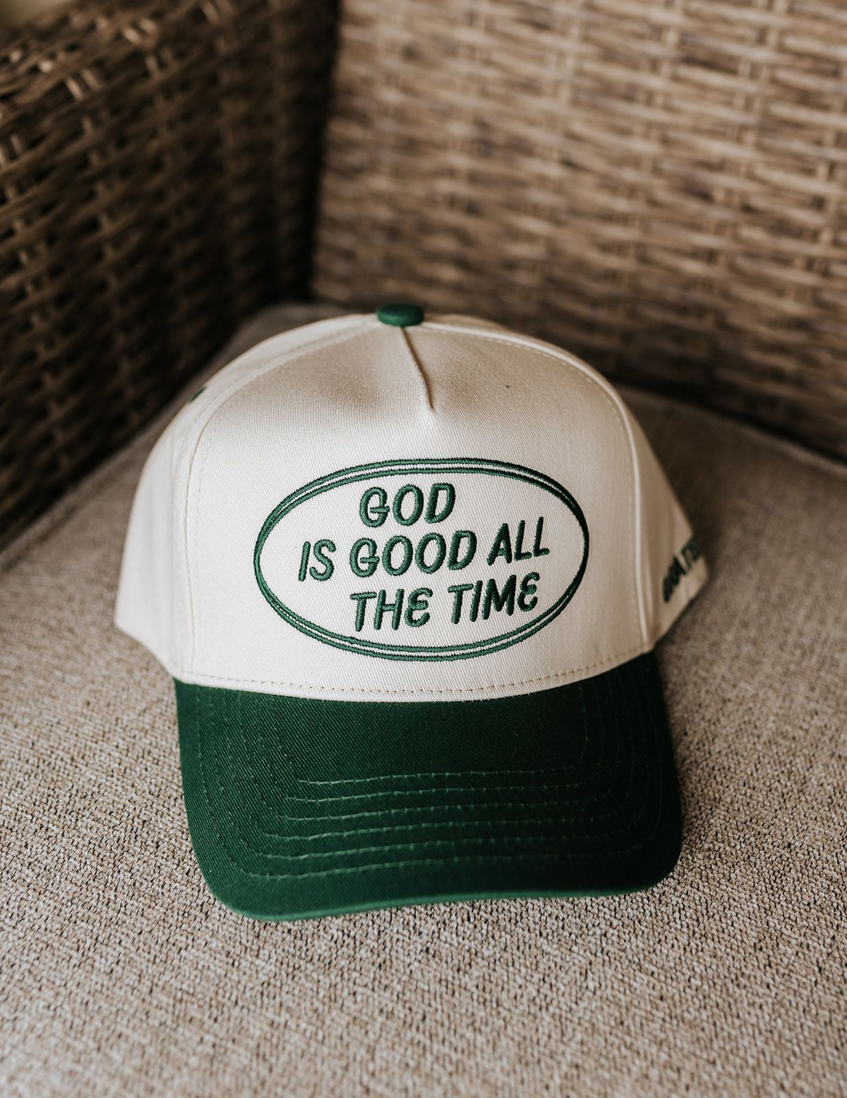 God Is Good Green Vintage Trucker Hat
