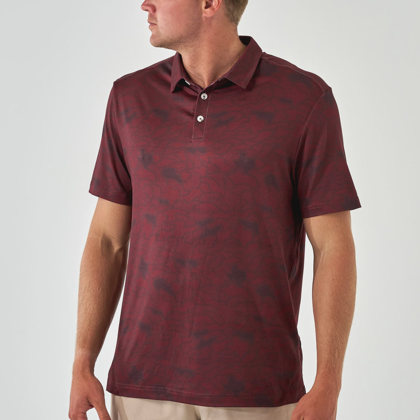 Burlebo Maroon Texas Camo Performance Polo