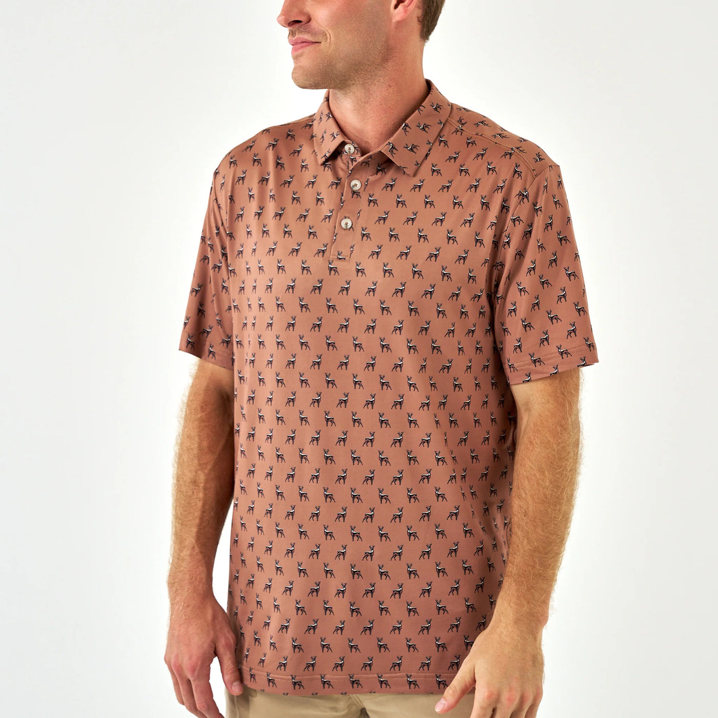 Burlebo Whitetail Deer Brown Performance Polo