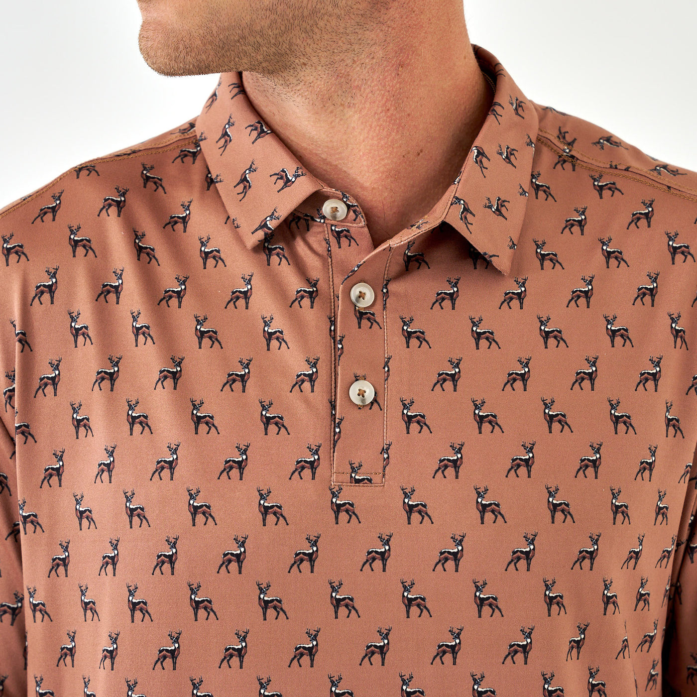 Burlebo Whitetail Deer Brown Performance Polo