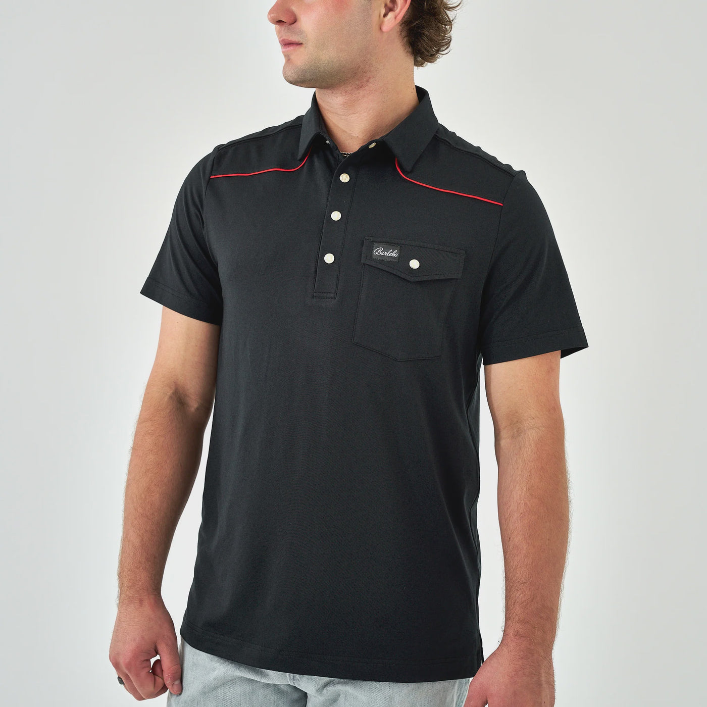 Burlebo Black & Red Pearl Snap Performance Polo