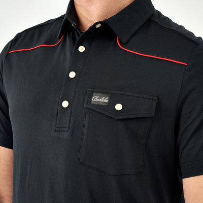 Burlebo Black & Red Pearl Snap Performance Polo