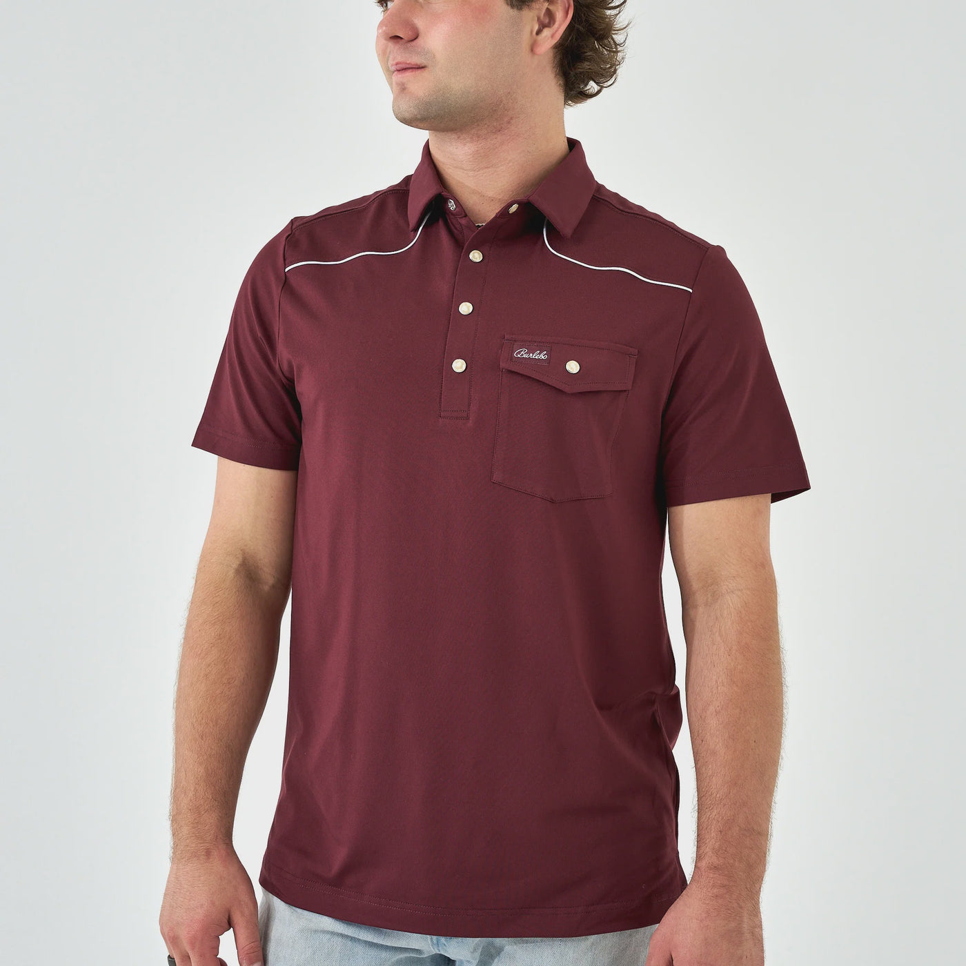 Burlebo Maroon Pearl Snap Performance Polo