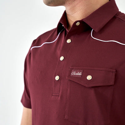 Burlebo Maroon Pearl Snap Performance Polo