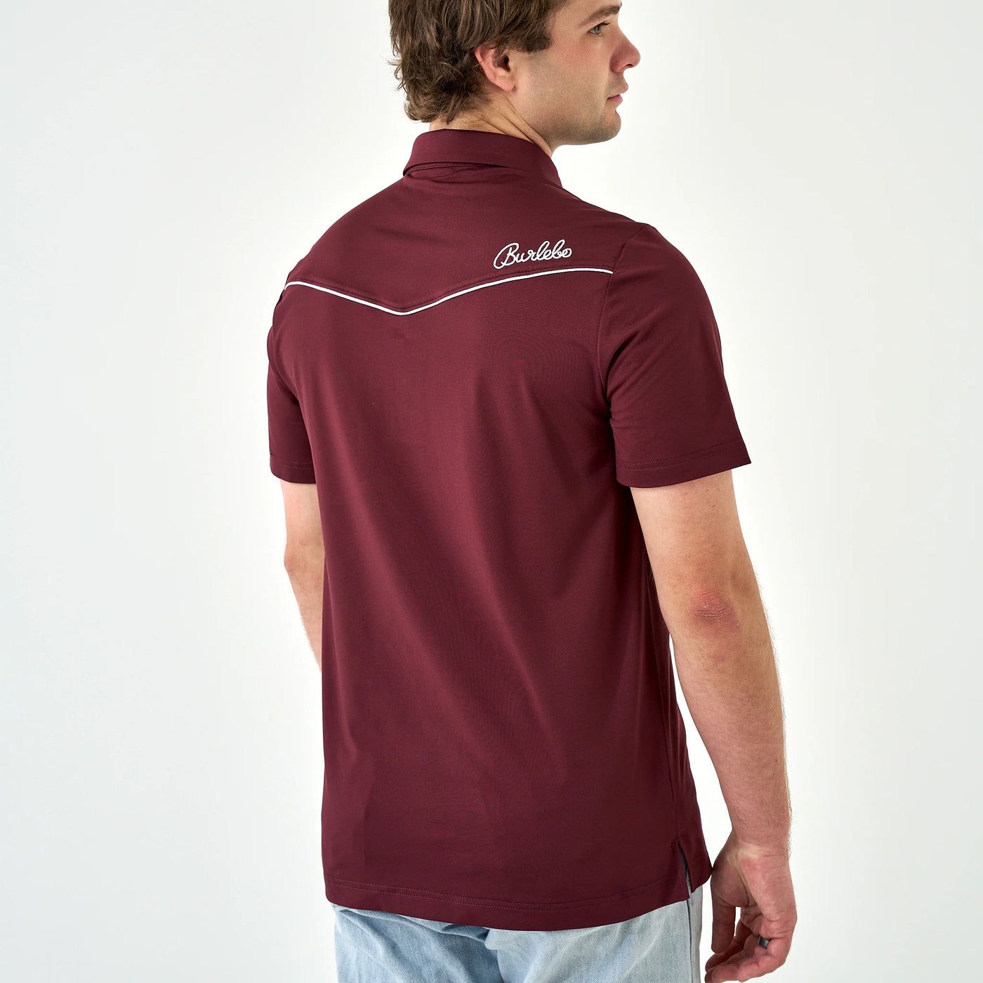 Burlebo Maroon Pearl Snap Performance Polo
