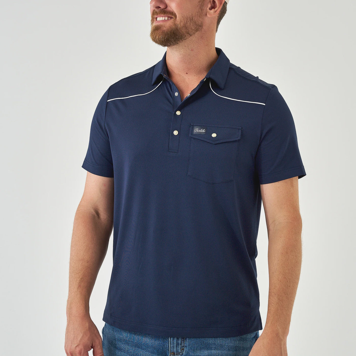 Burlebo Navy Pearl Snap Performance Polo