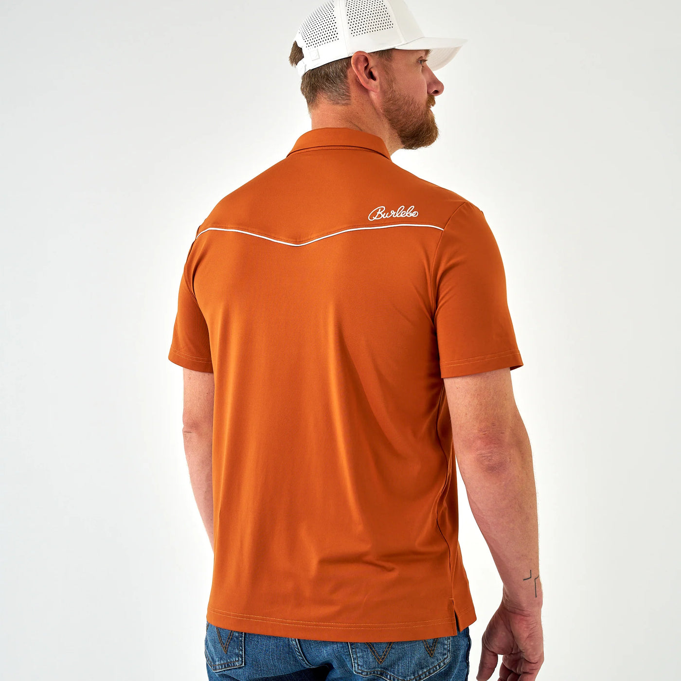 Burlebo Orange Pearl Snap Performance Polo