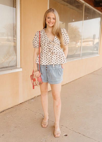 Oatmeal Polka Dot Blouse T5004