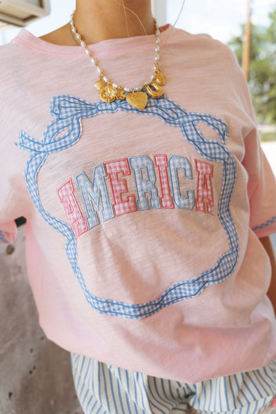 Light Pink America Tee with Bows IKT39930-01