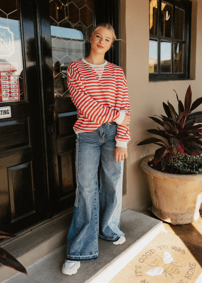 Red/Grey Striped Pullover T4247