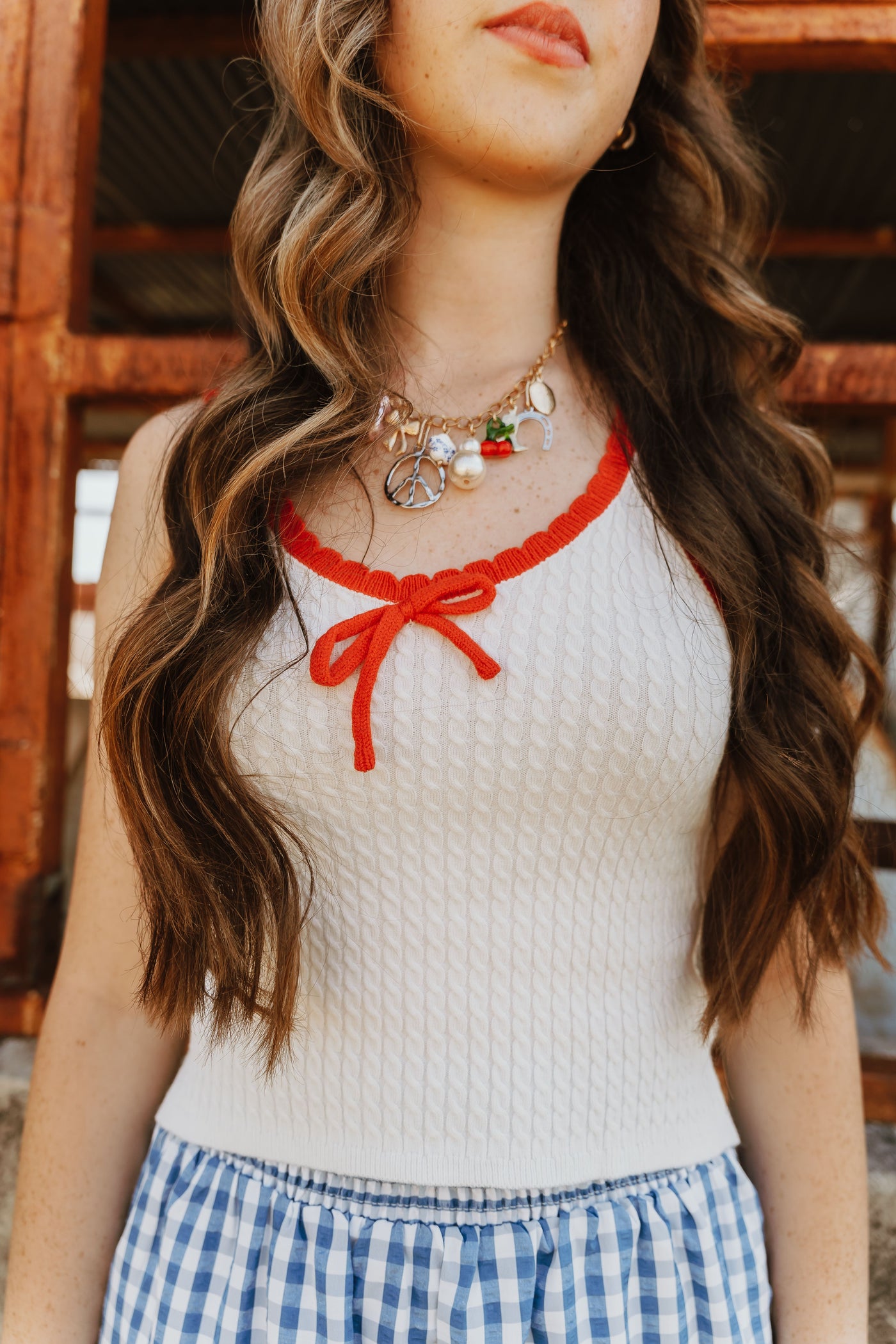 Ivory/Red Bow Tank Top BMW7656