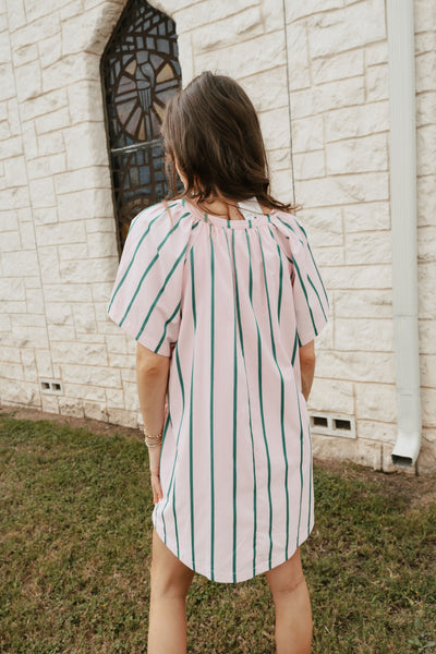 Pink/Green Stripe Mini Dress ILD4549