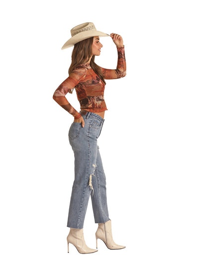 Rock & Roll RRWD9HR100 Back Yoke Crop Jeans