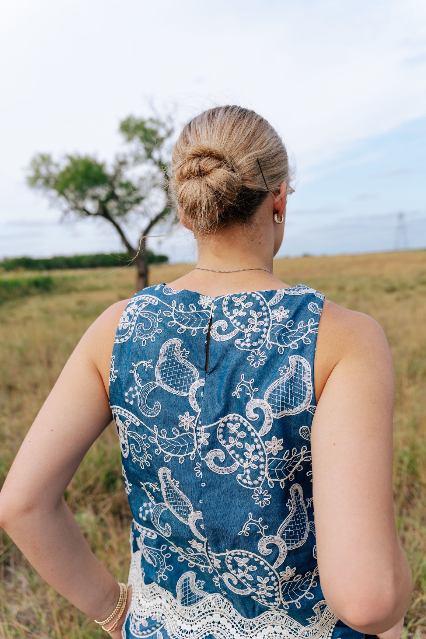 Denim Embroidered Sleeveless Top ILT5722