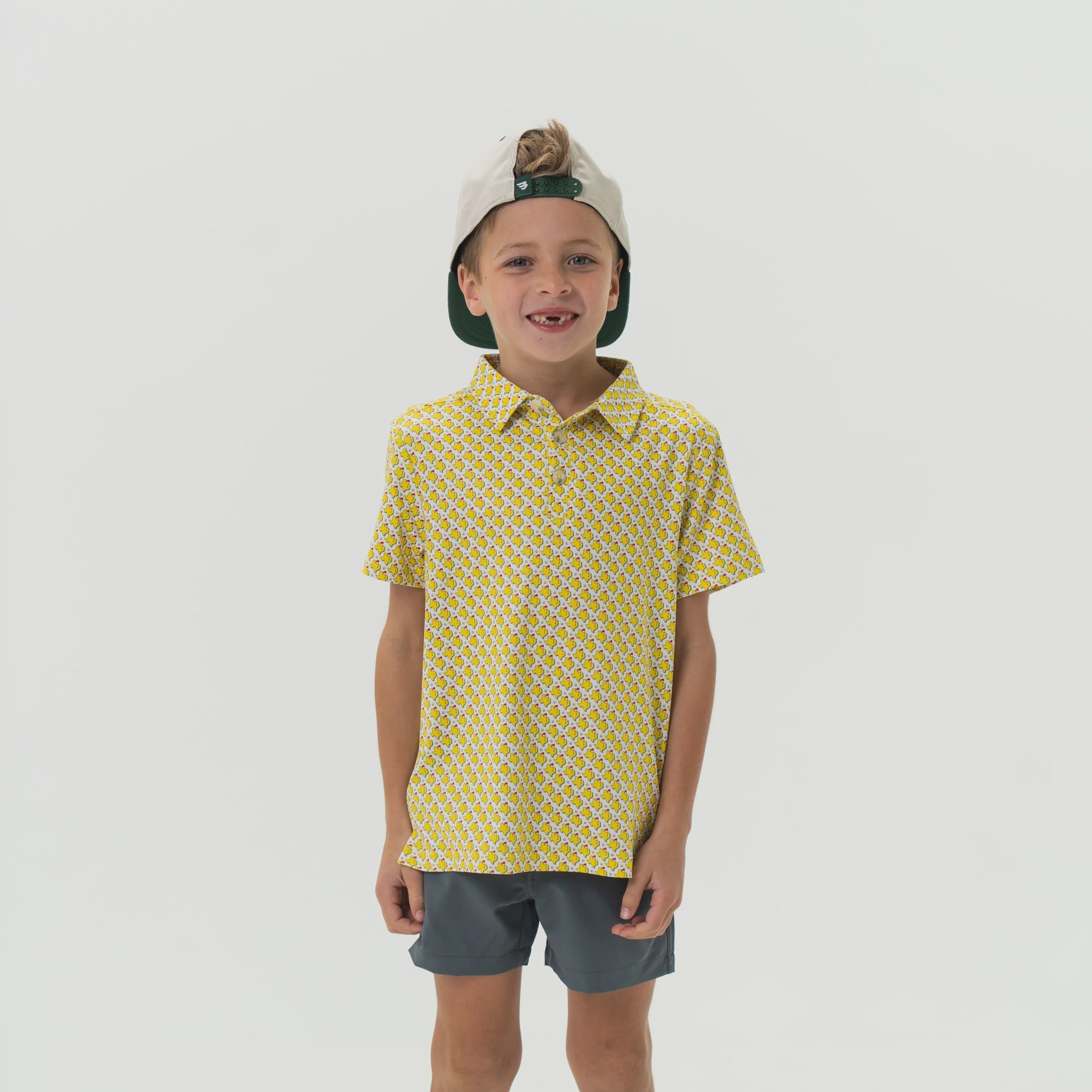 Burlebo Youth Texas Tee Time Yellow/White Performance Polo