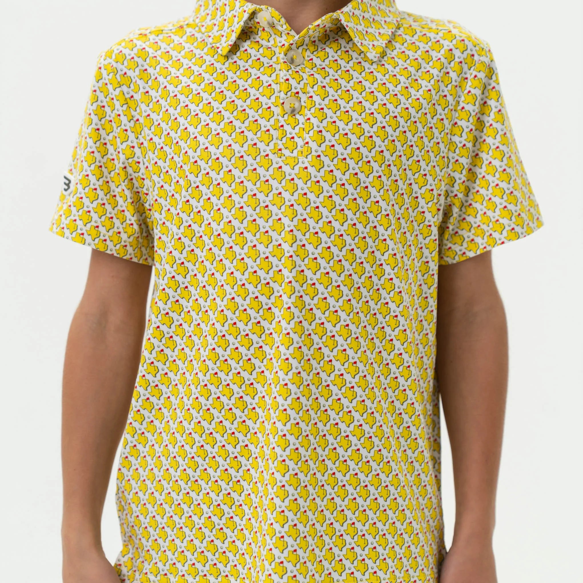 Burlebo Youth Texas Tee Time Yellow/White Performance Polo