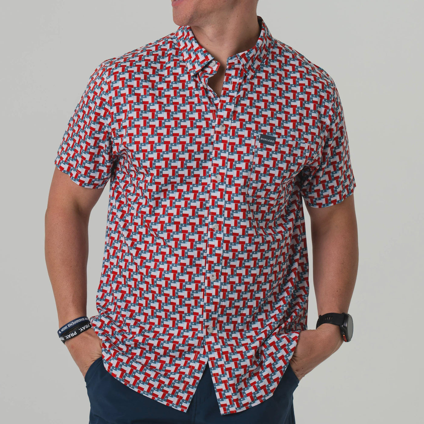 Burlebo Texas Flags Performance Button Up