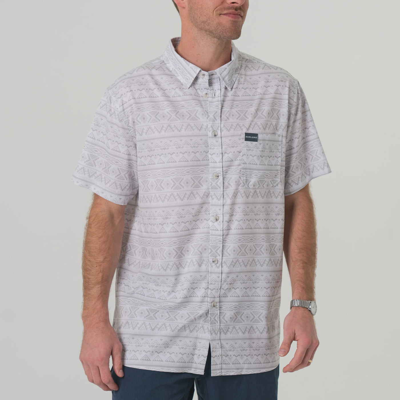 Burlebo Grey Aztec Performance Button Up