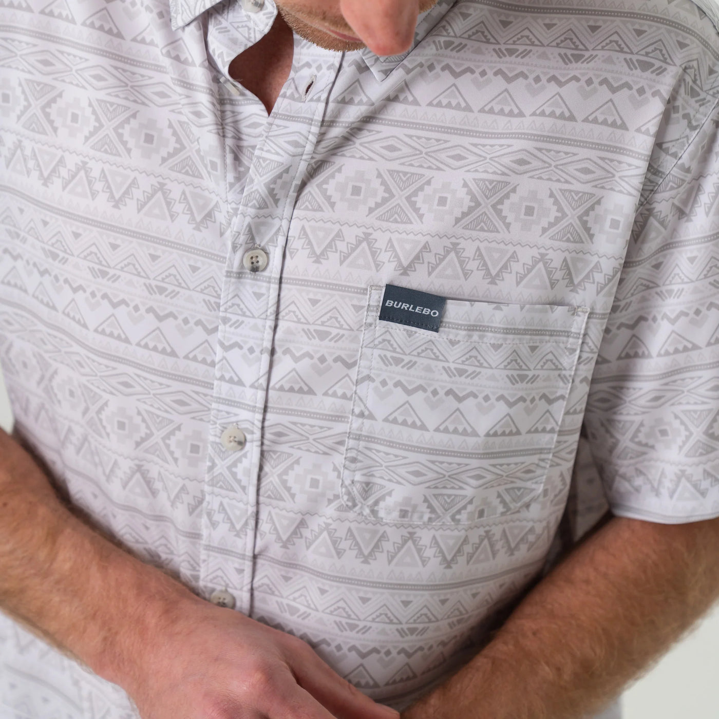 Burlebo Grey Aztec Performance Button Up