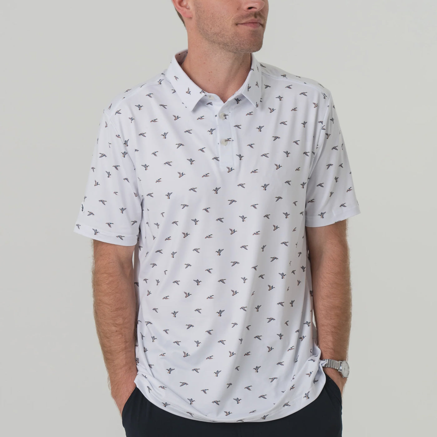 Burlebo Ducks Flying In White Performance Polo