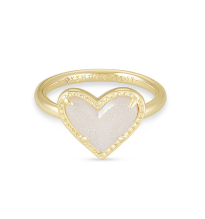 KS Ari Heart Gold Iridescent Drusy Ring