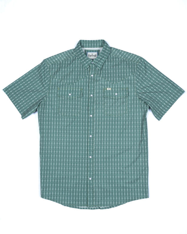 Ferrell - Aztec Short Sleeve Snap Shirt Green