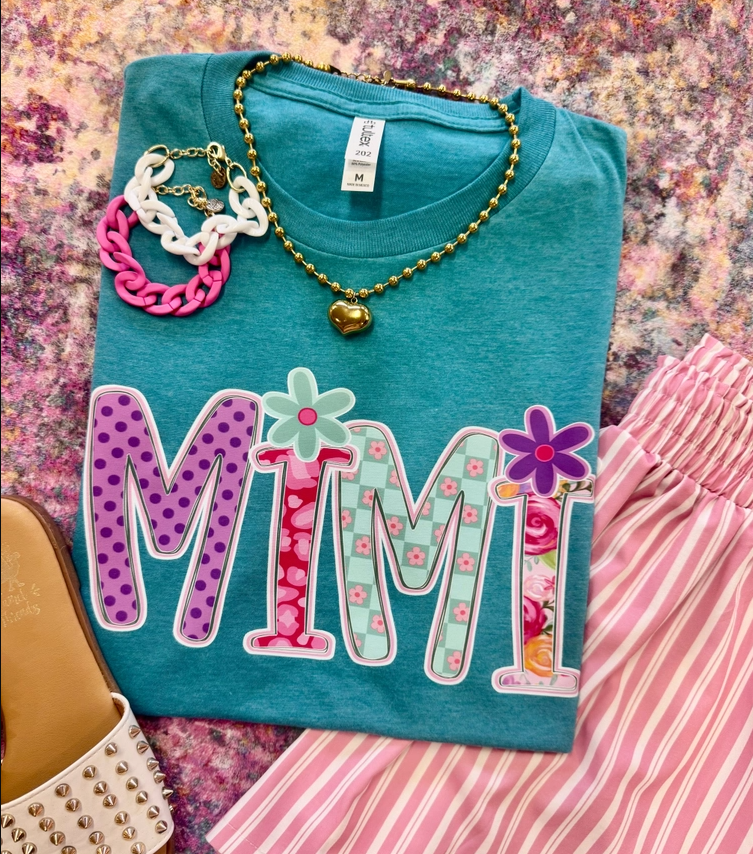 Mimi Heather Aqua Blue Wild Flower Tee
