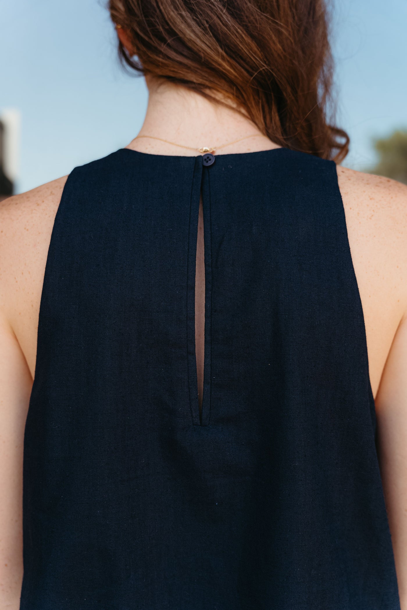 Navy Sleeveless Dress with Pockets D4550