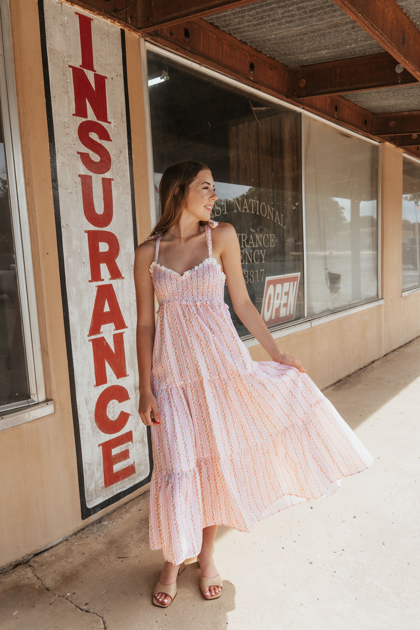 Ivory/Pink Floral Maxi Dress BD5563-C