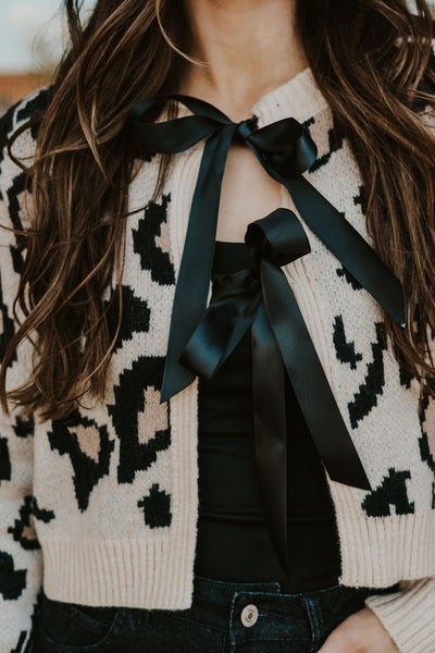 Beige/Black Leopard Ribbon Tie Sweater IWJ4785