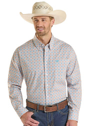 Rock & Roll Men's Orange Medallion Print LS Shirt BMB2S08670