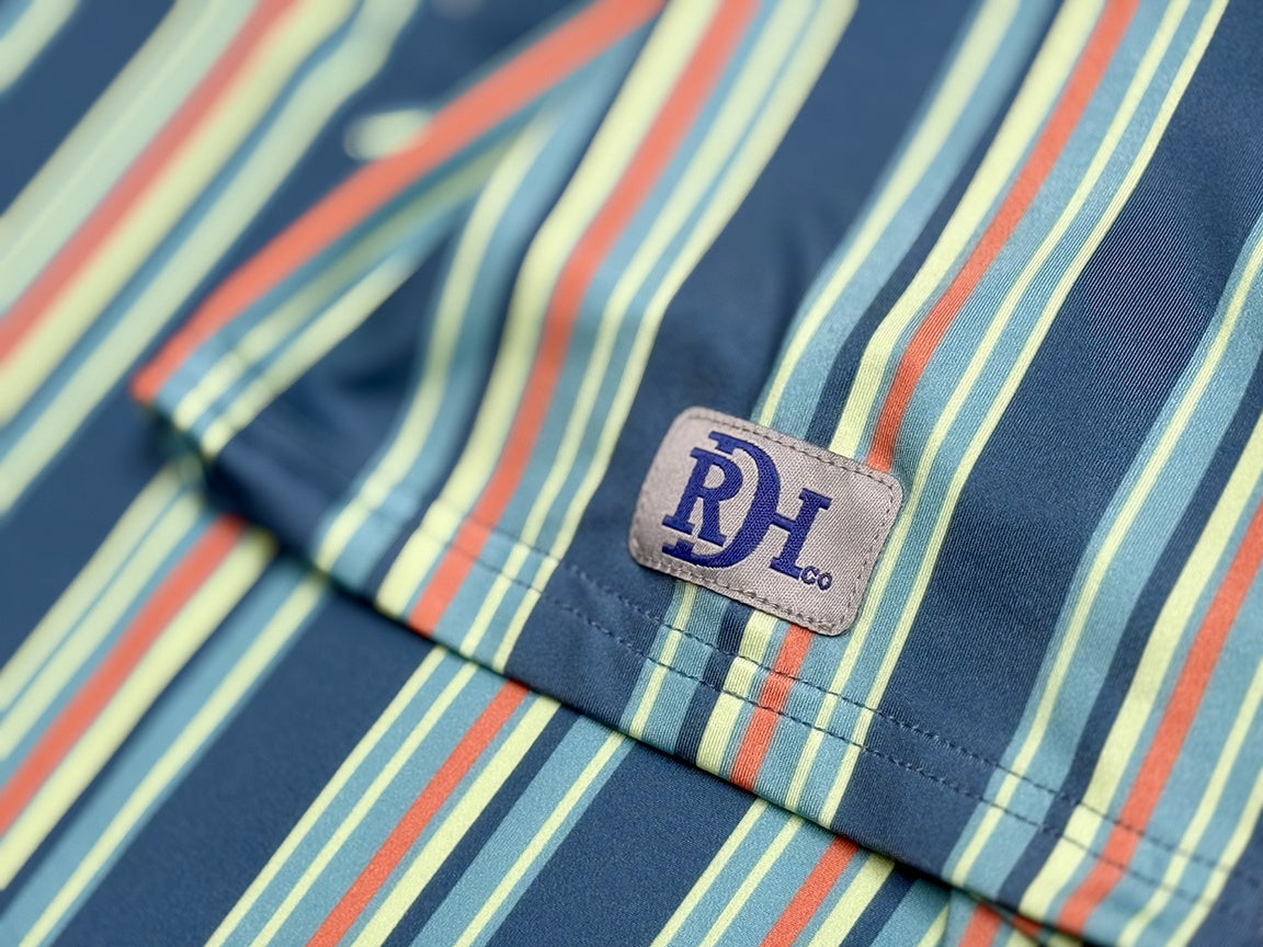 Red Dirt Polo Short Sleeve Shirt Teal/Coral Striped