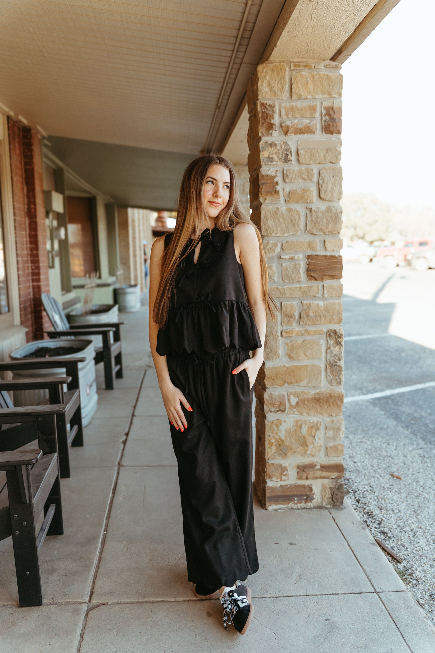 Black Scallop Wide Leg Pants P26206