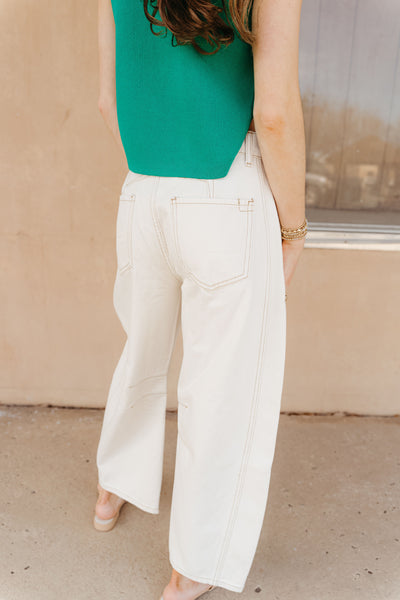 Sand Castle Cream Barrel Leg Jeans PH12611