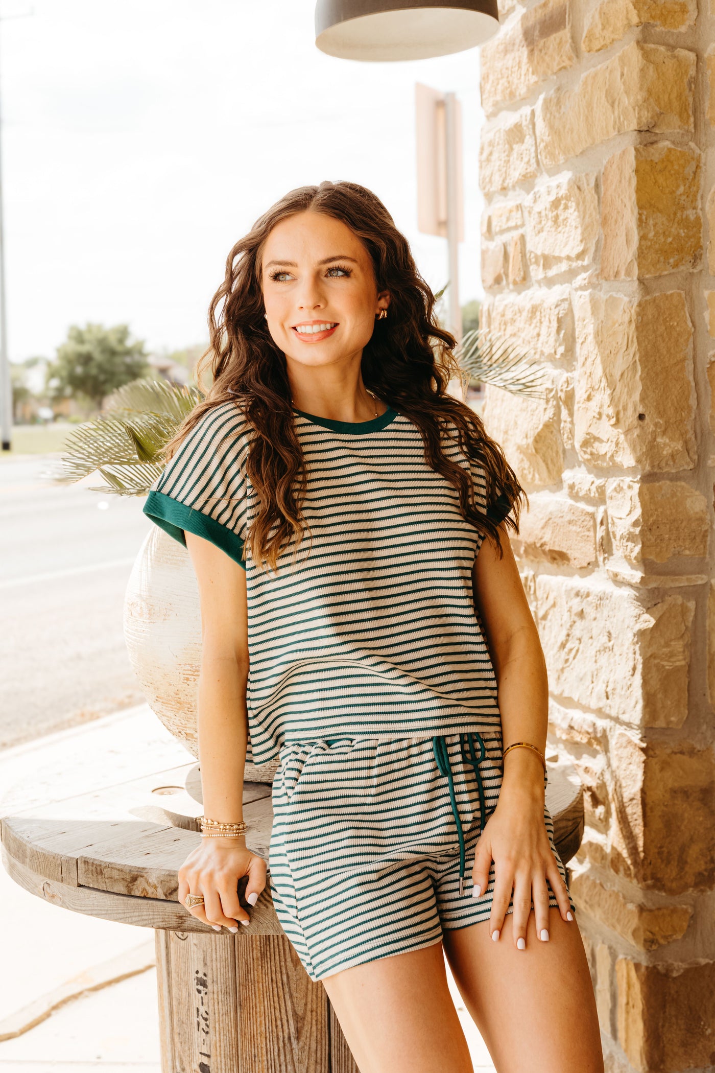 Juniper Green Striped Short Sleeve Top TK11500