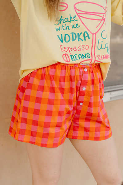 Hot Pink/Orange Plaid Shorts