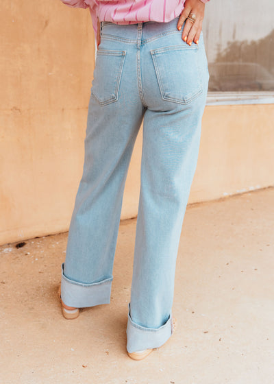 Light Denim Cuffed Palazzo BP476J