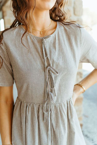 Navy Striped Short Sleeve Dress TBD13350