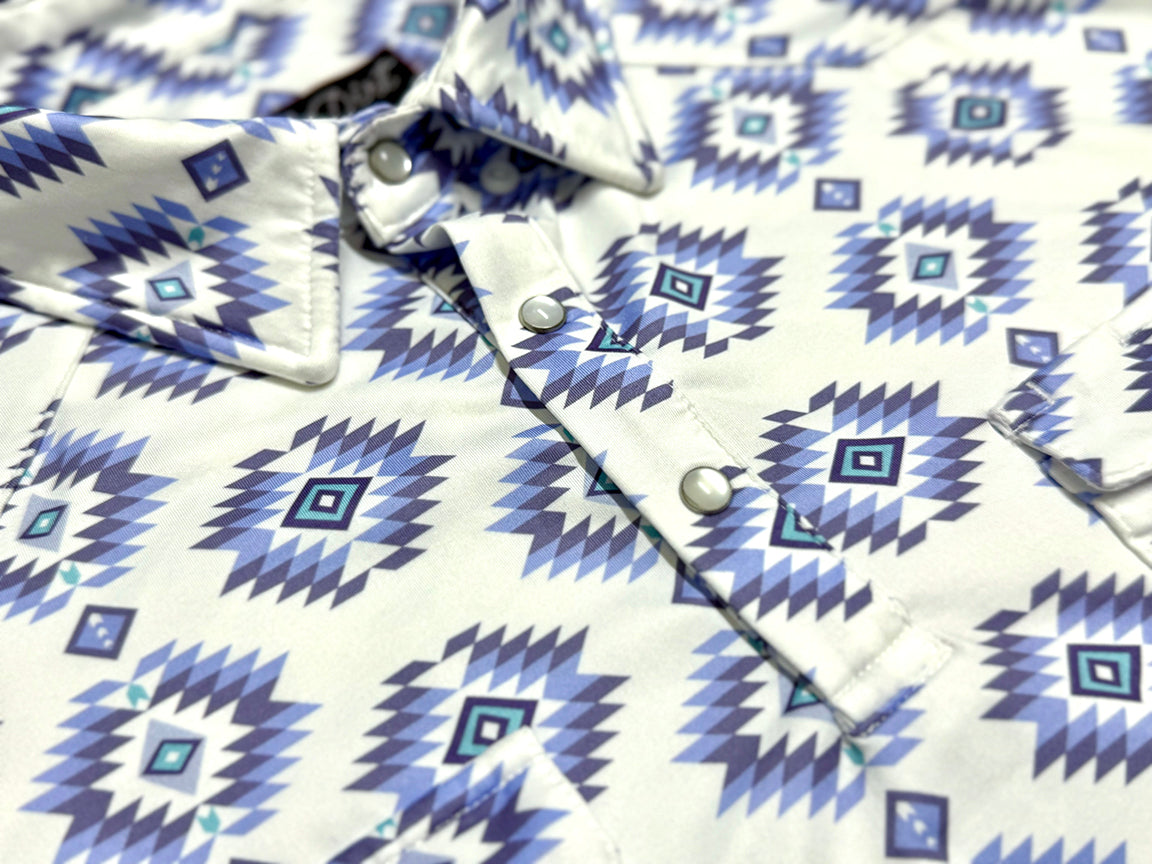 Red Dirt Polo Short Sleeve Shirt Blue/White Aztec