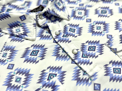 Red Dirt Polo Short Sleeve Shirt Blue/White Aztec