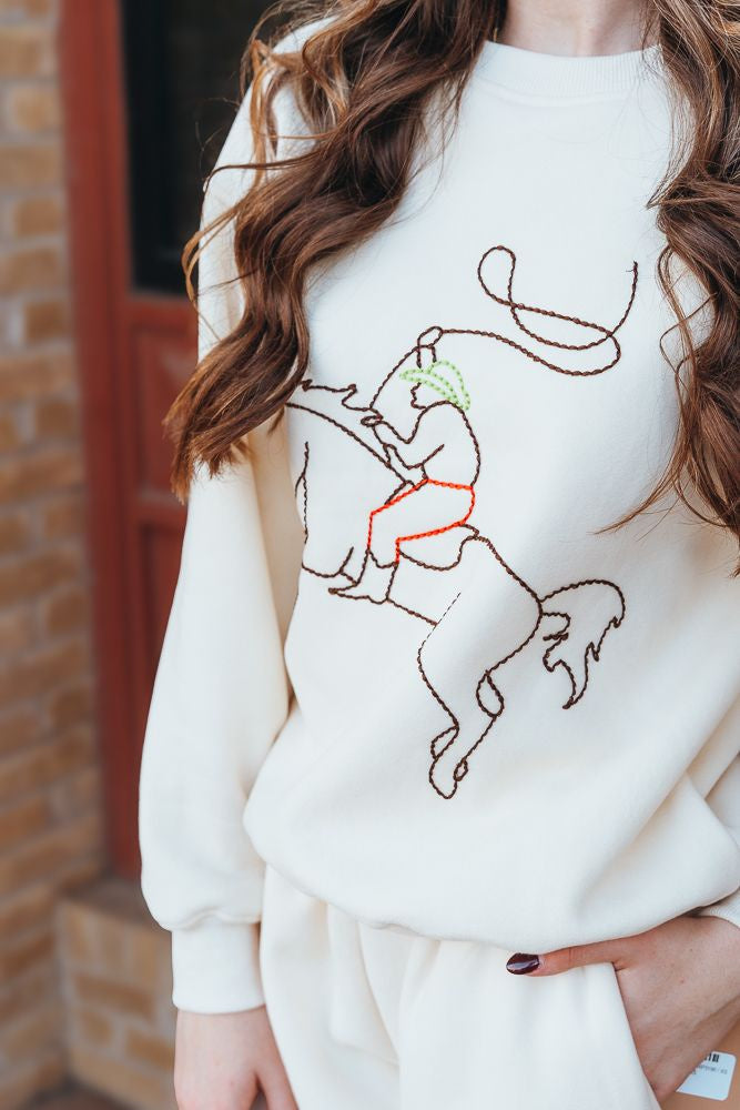 Cream Cowboy Embroidered Sweatshirt BRT0166-62