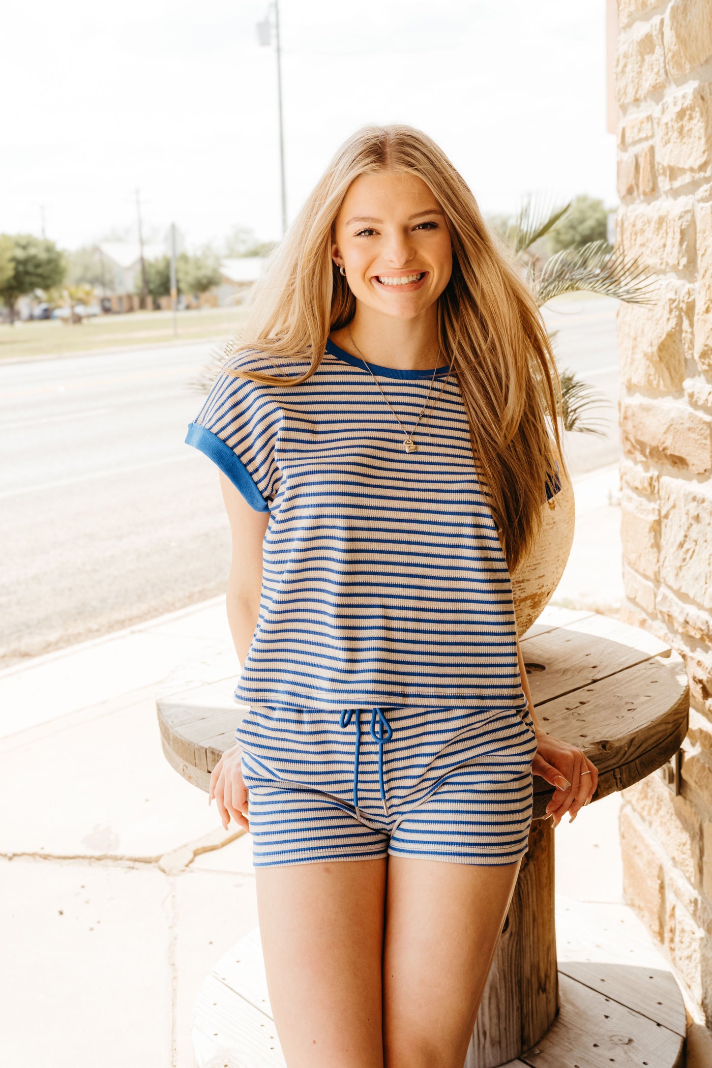Royal Blue Striped Comfy Shorts PG10790