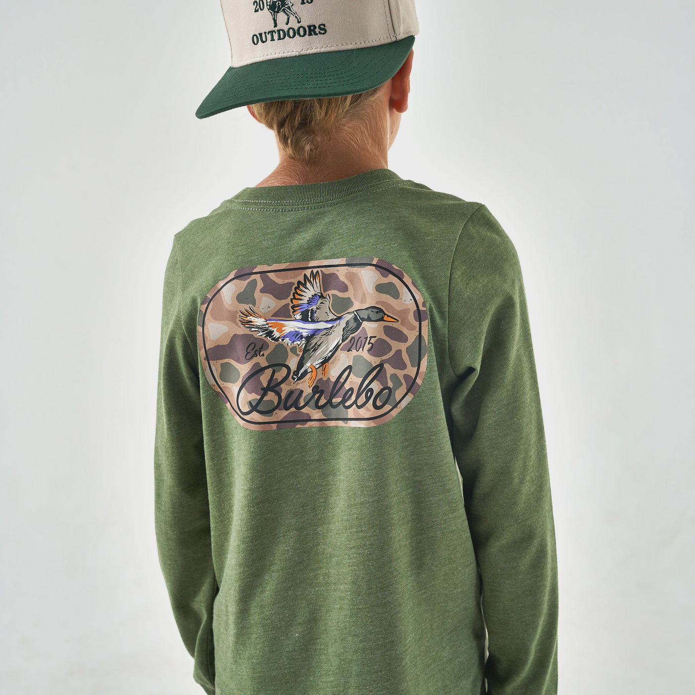 Burlebo Youth Ducks Flying in Olive Long Sleeve Tee