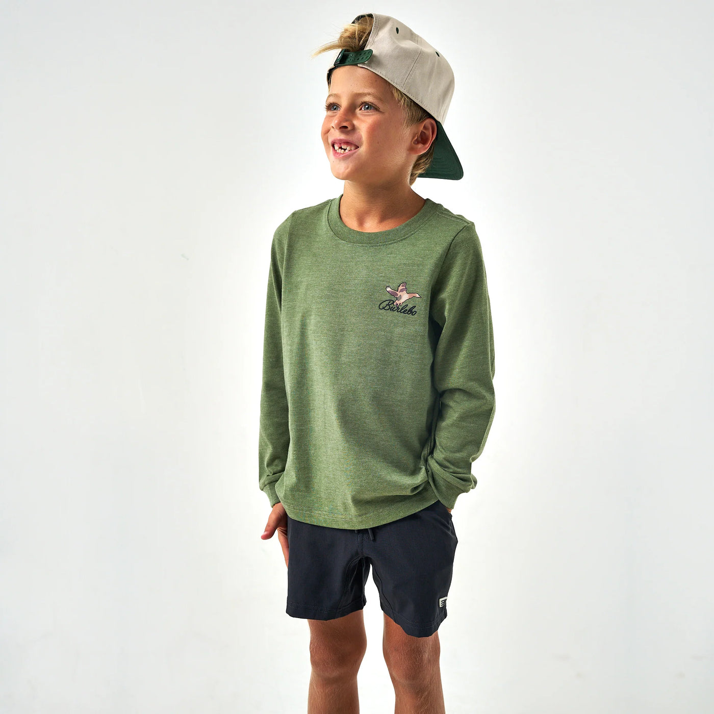 Burlebo Youth Ducks Flying in Olive Long Sleeve Tee
