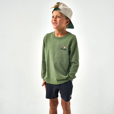 Burlebo Youth Ducks Flying in Olive Long Sleeve Tee
