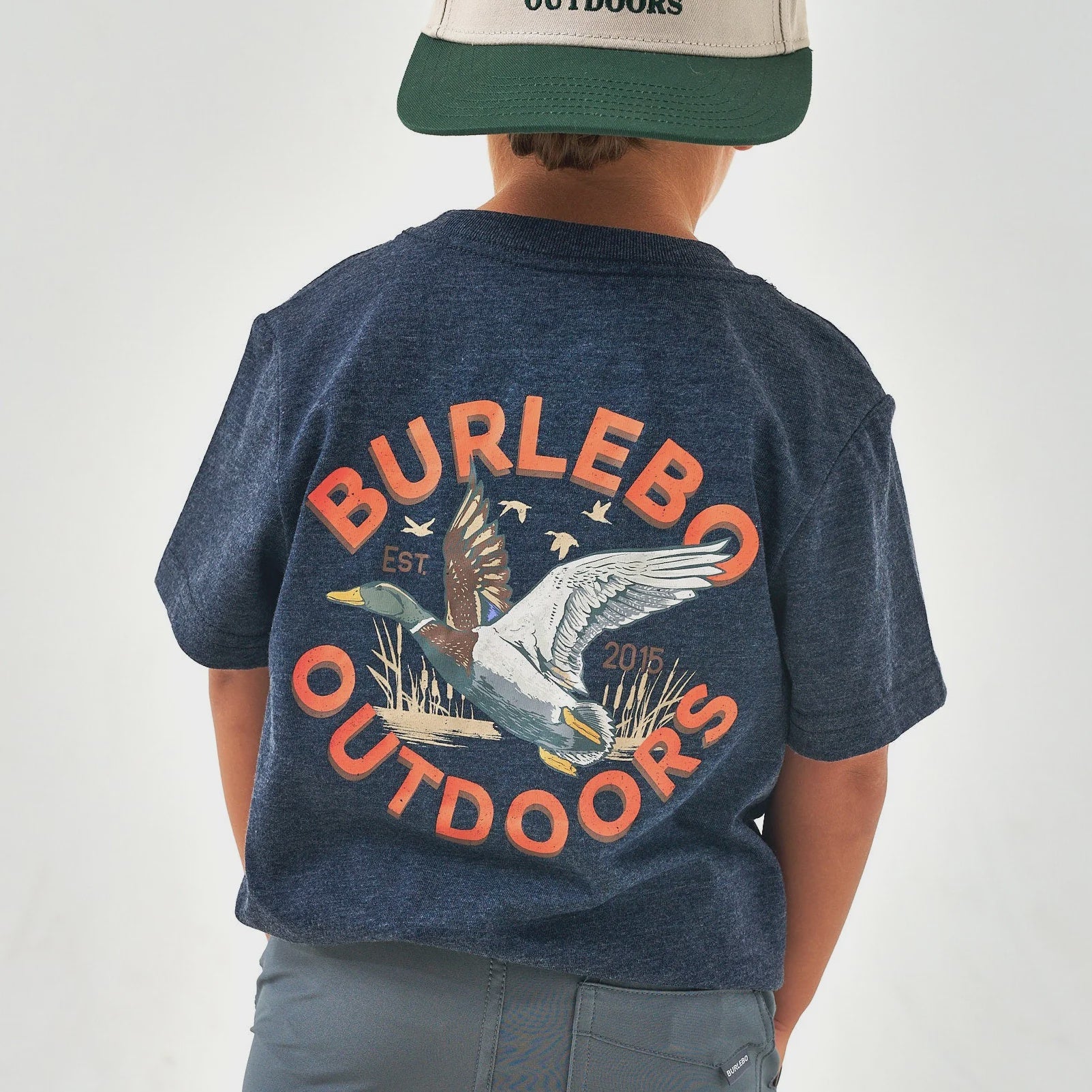 Burlebo Youth Old School Duck Hunt SS Heather Navy Tee