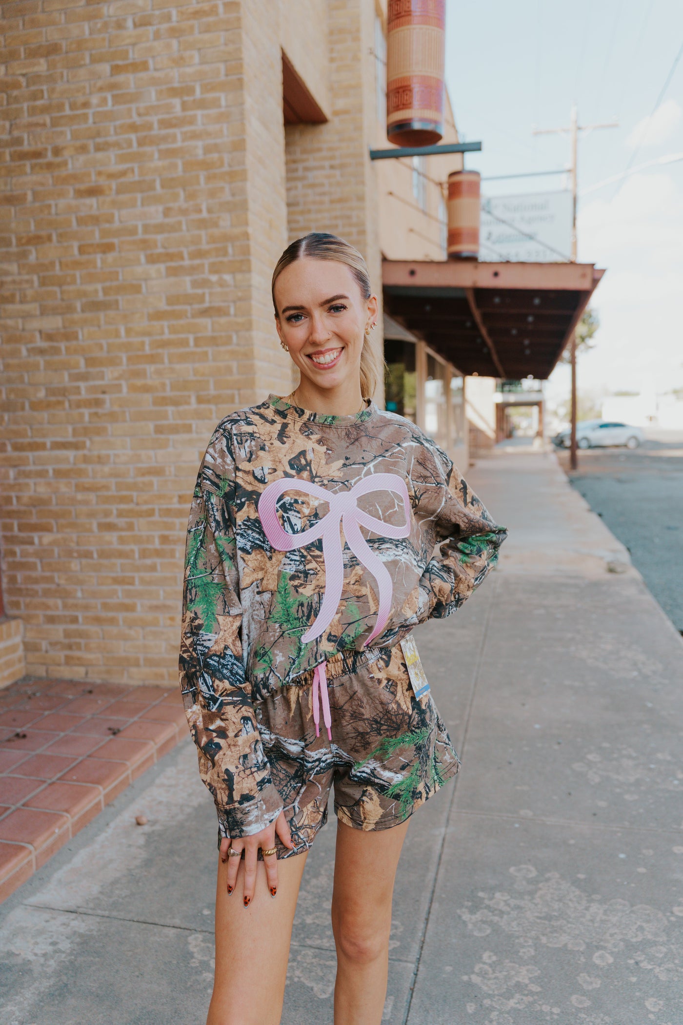 Camo Bow Long Sleeve Top