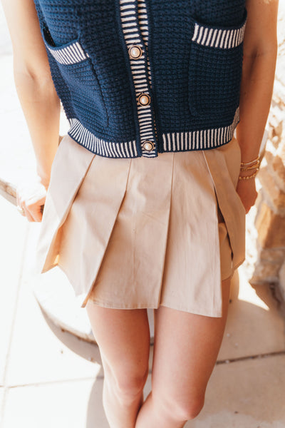 Taupe Solid High Pleated Skort P25926