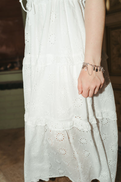 Off White Eyelet Lace Tiered Midi Dress D24980
