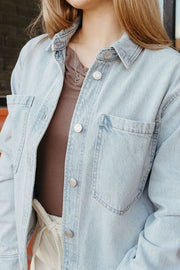 All Day Cropped Denim Jacket Faded Indigo ZJ251850 - Southern Soule Designs